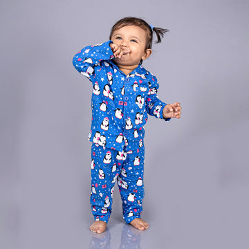 Full Sleeves Baby Pajamas with Penguin Print – Navy Blue
